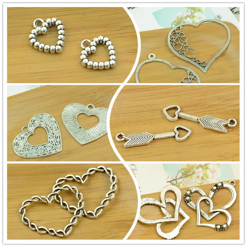 

Hollow pendant heart shape alloy DIY charm jewerly accessories finding antique silver Christmas bracelet necklace free shipping