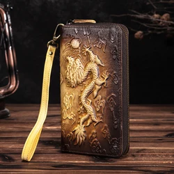 Unisex Genuine leather Brand Fashion Card Holder Checkbook Zipper Around Organizer Wallet Design Purse Clutch Handbag 1016-c