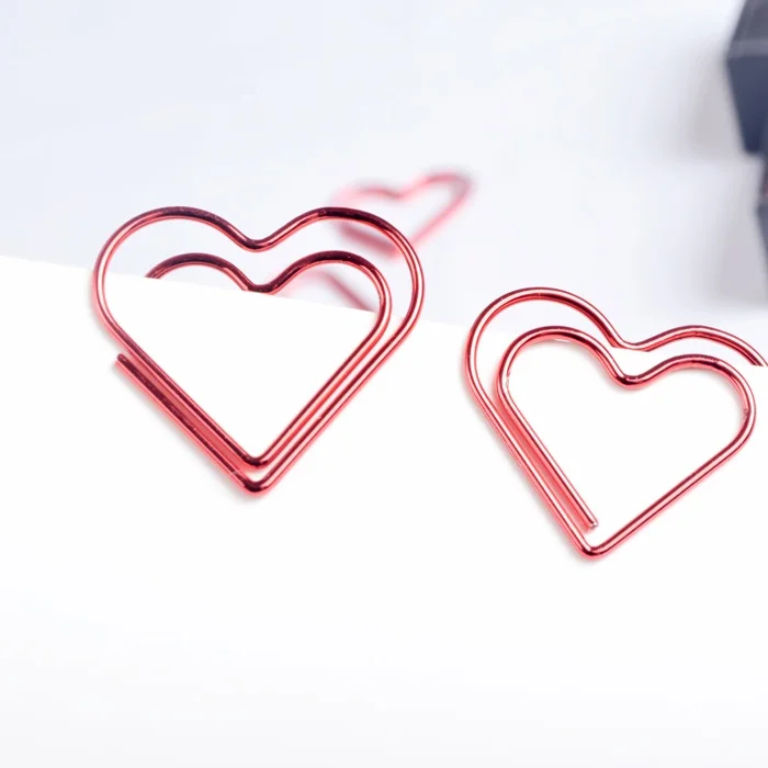 12pcs/box Luxury Red Heart Shape Paper Clips Organizer Binder Clip for Books Photos Cards Stationery School Supplies Papelaria