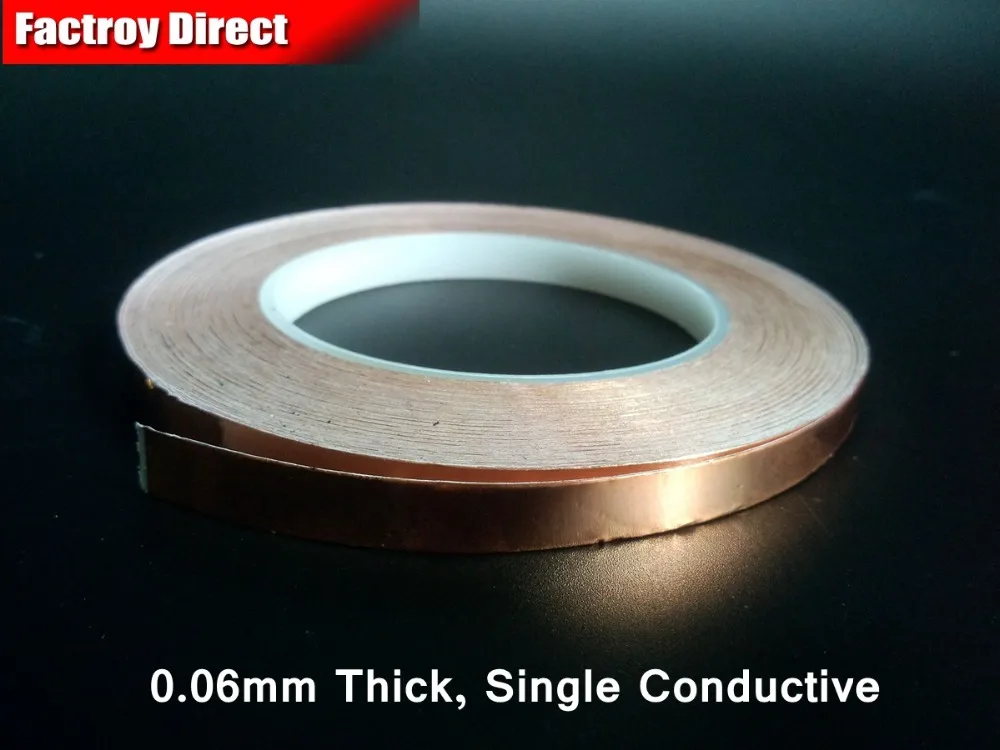 

(10mm*30M*0.06mm) Adhesive Single Sided Electric Conductive Copper Foil Tape for Radiation EMI EMC Shield Mask