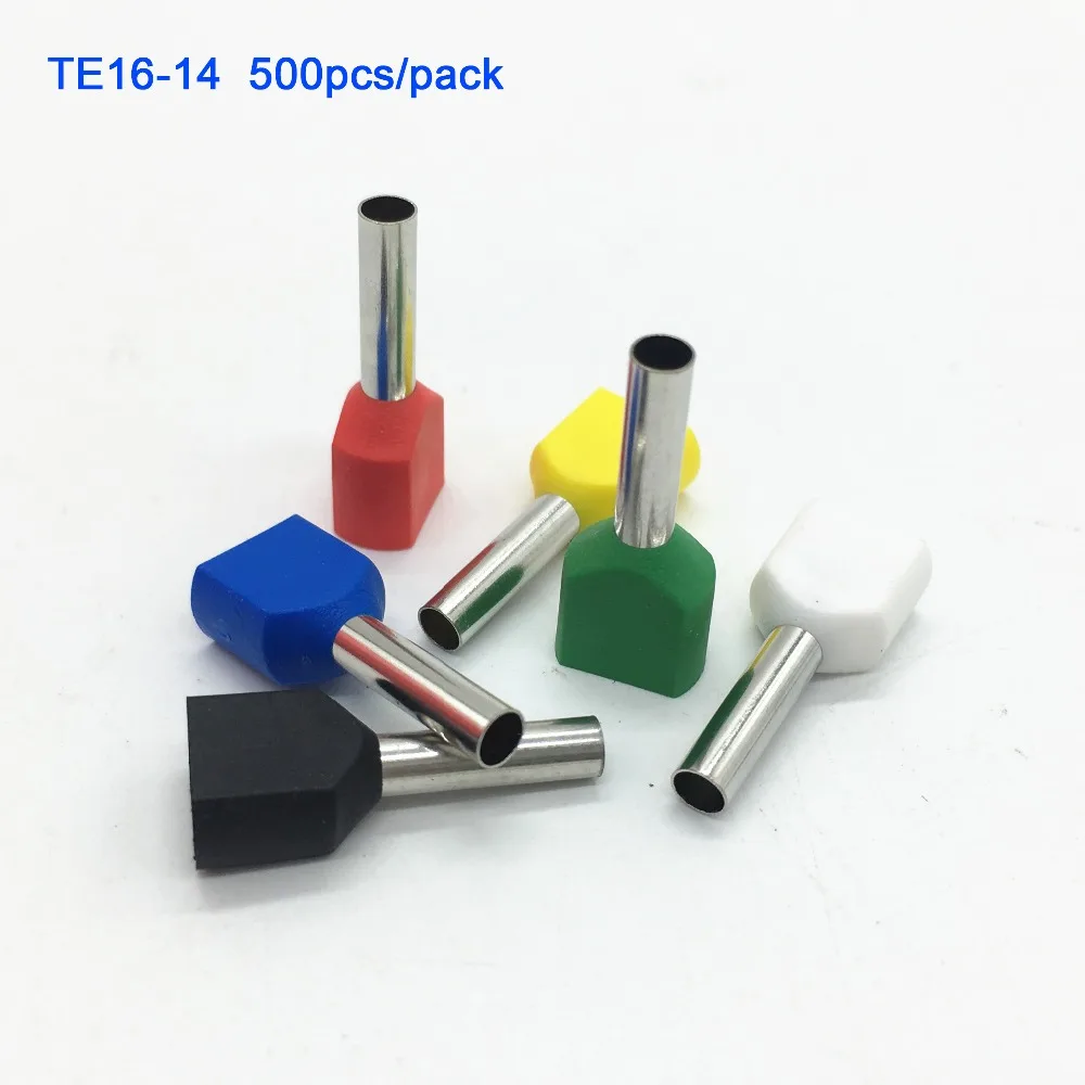 500pcs/pack TE16-14 2 X 6 AWG Dual Entry Wire & Bootlace Ferrules For 2 X 16.0mm2, 14.0mm Pin Length