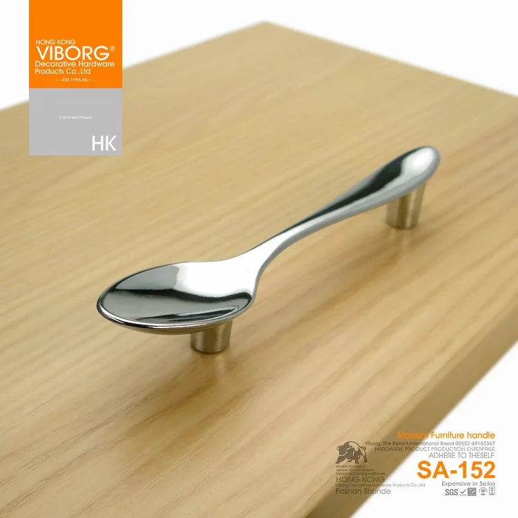 (3-pack) VIBORG 76mm Top Quality Modern Kitchen Drawer Handles Cabinet Cupboard Door Handle Pulls, Spoon + Fork + Knife, chrome