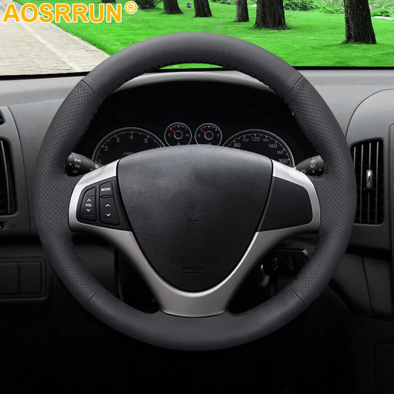 AOSRRUN Black Artificial Leather Car Steering Wheel Cover For Hyundai I30 2008 2009 2010 FD Accessories Styling