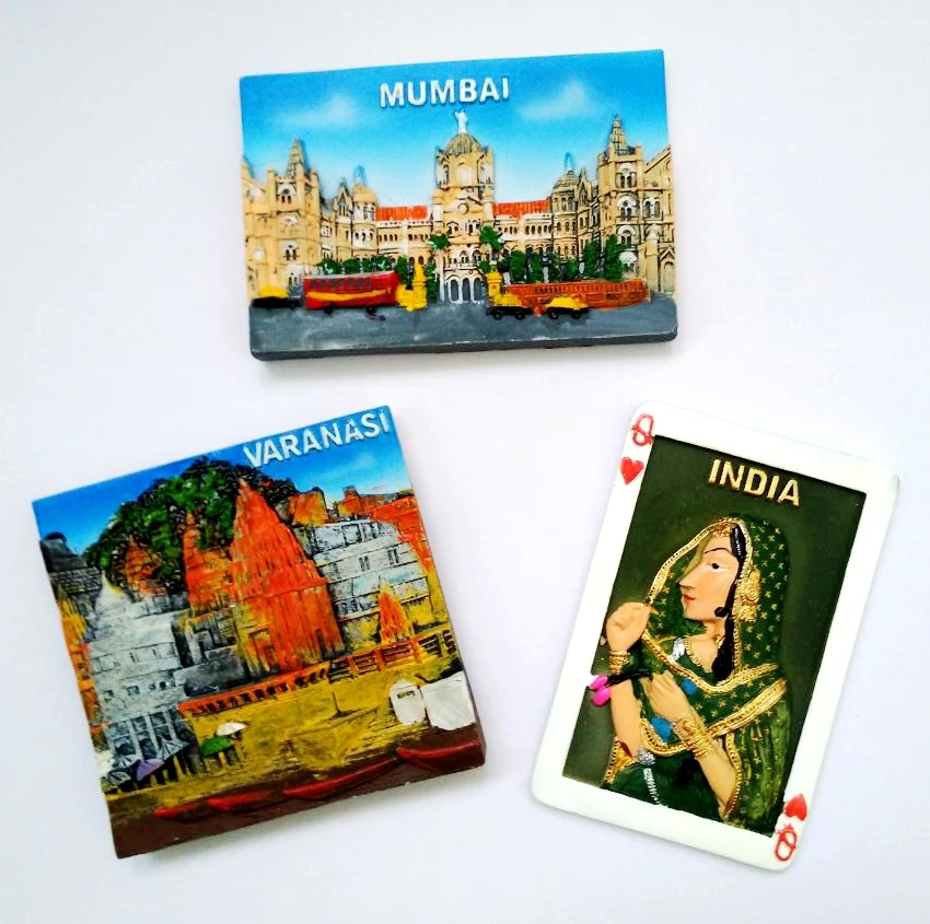 New Hot Sale India Girl Playing Cards Mumbai 3D Fridge Magnet Travel Souvenir Refrigerator Magnetic Stickers Home Decoration