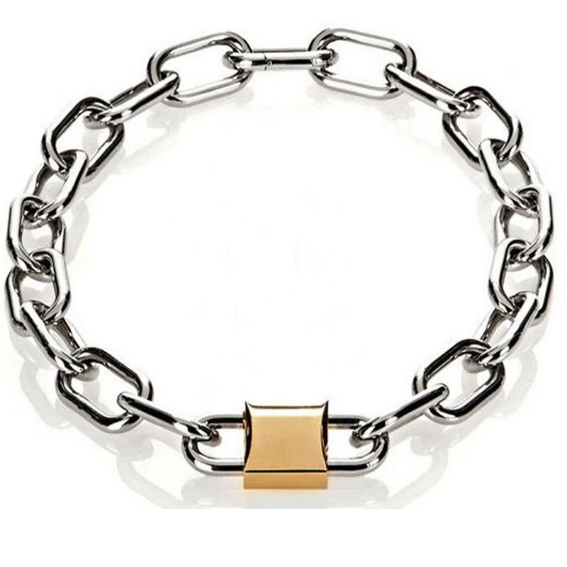 Cool Punk Gothic Men Women Unisex Chain Padlock Lock Choker Metal Link Chains Collar Necklace