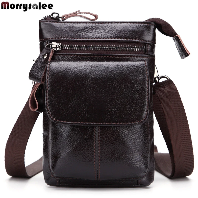 Men's Waist Bag Leather Belted Mobile Phone Bag Waist Packs Three-dimensional Bags Genuine Leather Cow Leather Pillow Fashion