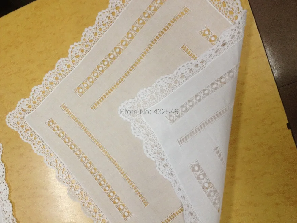 Fashion Women Handkerchiefs 4PCS/lot White100%Cotton Ladies Handkerchiefs 15x15"Elegant Embroidered crochet lace edges For Bride