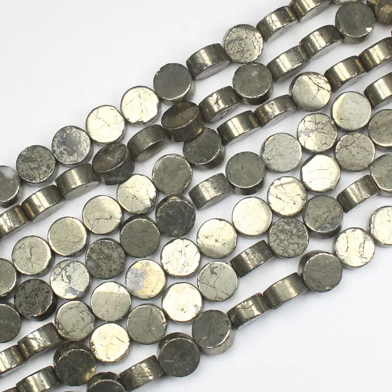 Natural Pyrite,6-10mm Coin shape beads 15inch , For DIY Necklace Bracelat Jewelry Making