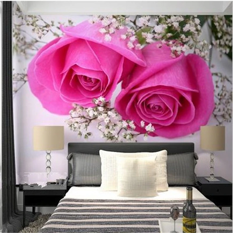 beibehang Large mural backdrop wall paper bedroom bedside personalized murals custom red roses 3d stereoscopic wallpaper