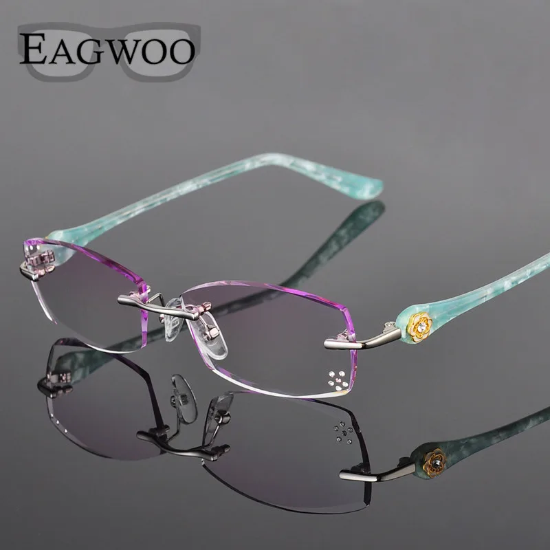 Metal Alloy Eyeglasses Women Rimless Prescription Reading Myopia Color MR-8 Diamond Glasses Frameless Orange Spectacle 258031