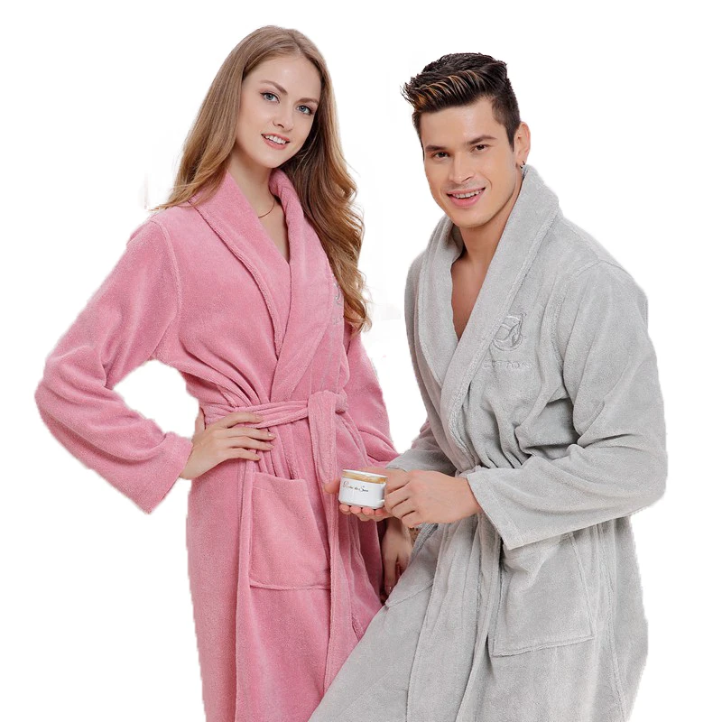 Winter 100% Cotton Men Bathrobe  Thick Long Towel Fleece Warm Soft Bridesmaid Robe White Nightdress Kimono Ladies Antumn