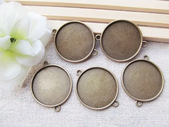 100pcs Antique Silver tone/Antique bronze Base Setting Tray Bezel Connector Pendant Charm/Finding,fit 25mm Round Cabochon/Cameo