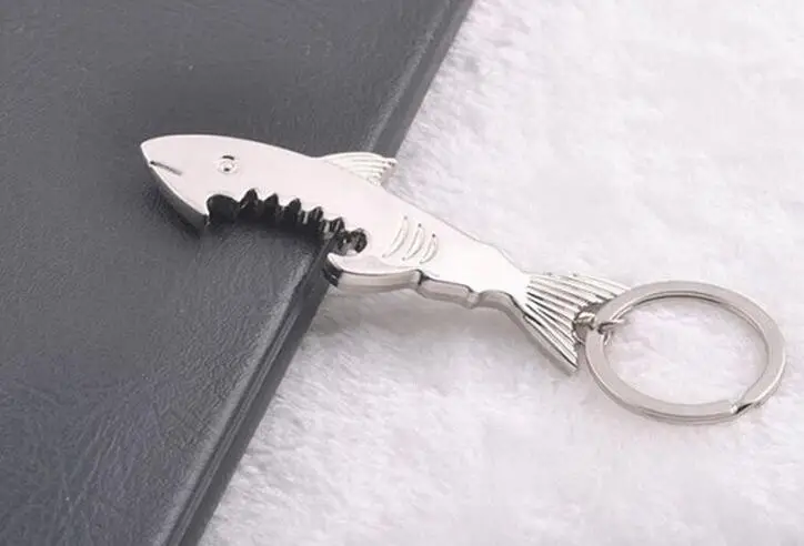 

100pcs/lot Fast shipping Shark Shaped Bottle Opener Keychain Zinc alloy Key Ring Beer Bottle Opener