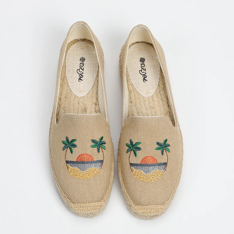 

DZYM Spring Summer Straw Flax Woven Fisherman Shoes Sunrise Coconut Palm Design Women Flats Sapato Feminino Canvas Espdarilles