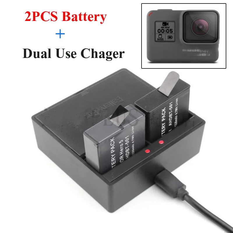 For GoPro Battery hero 8 7 6 5 Rechargeable Battey+Dual Charger Multi-Purpose Charger For GoPro 8 7 Battery Camera Accessoress