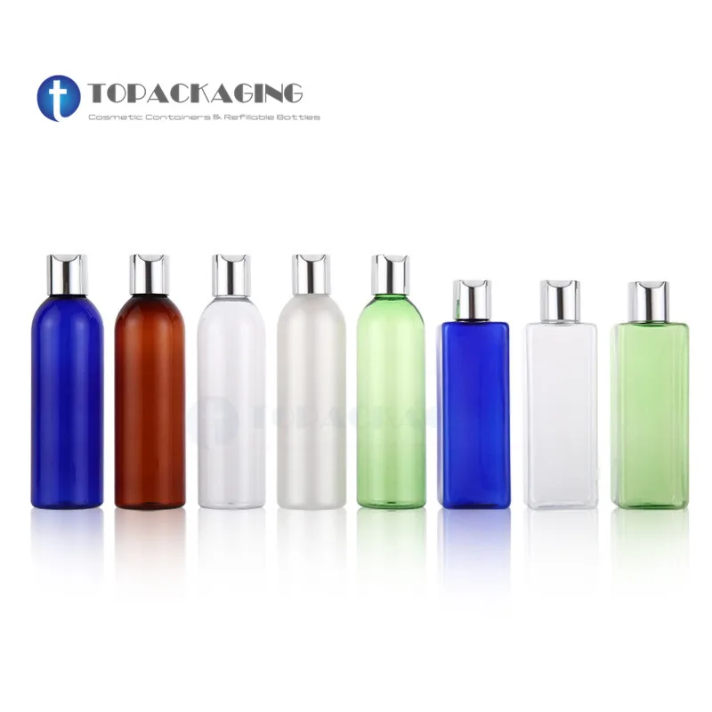 20pcs*250ml Empty Plastic Lotion Bottle Anodized Aluminum Press Screw Cap Liquid Soap Refillable Cosmetic Container Essence Oil