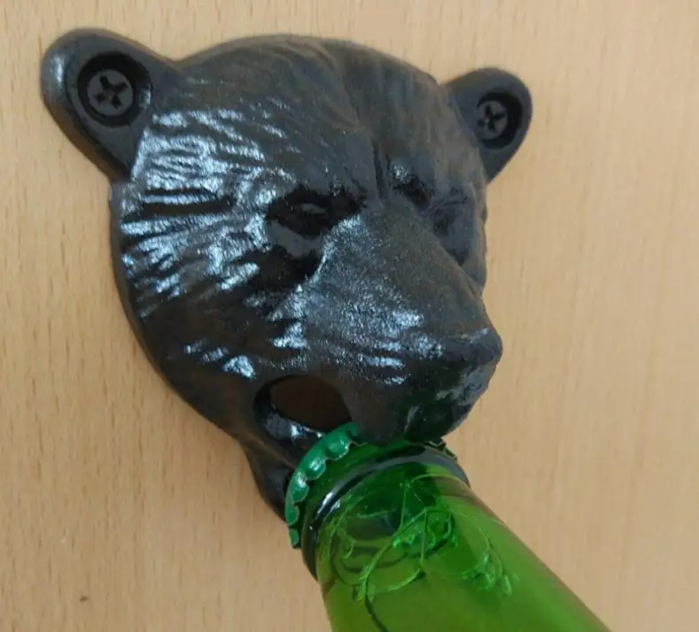 

Kitchen Bar Openers Tools Vintage Cast Iron Bear Head Shape Soda Top Beer Opener Wall Mounted Glass Bottle Cap Opener SN081