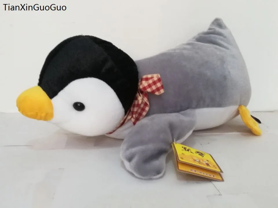 

cute cartoon prone penguin plush toy large 42cm gray penguin soft doll throw pillow birthday gift w2044