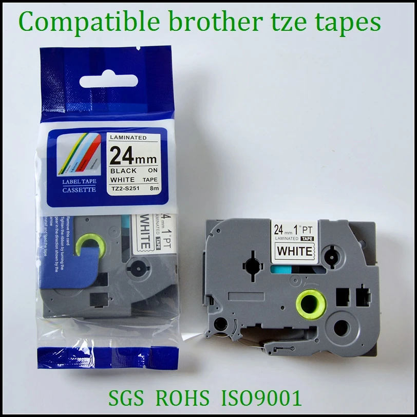 

10PK 24mm black on white brother tze tape extra strong adhesive for p touch maker tze s251 tze-s251 tz-s251 tze s251