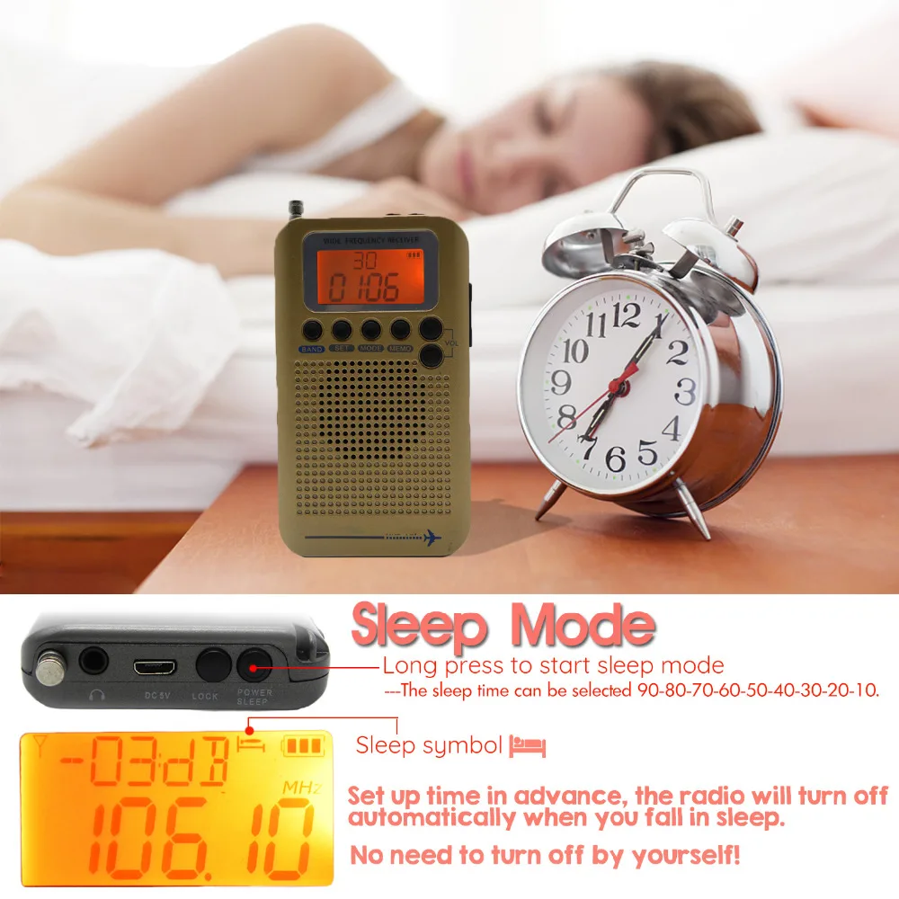 2022 طائرة فولباند راديو ذو تردد عالي جدًا محمول FM AM SW راديو VHF CB 30-223MHZ 25-28MHZ Air 118-138MHZ مع ساعة مزدوجة مع منبه