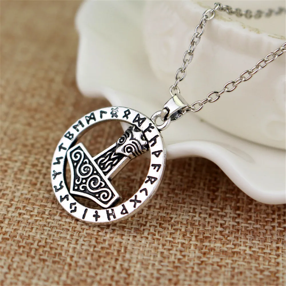 Vintage Newest Viking Necklaces Antique Silver Plated Thor Hammer Pendant Necklace For Men Women Mjolnir Jewelry Collares Gift