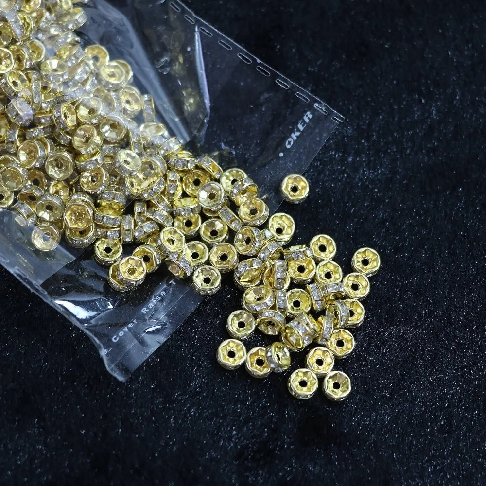 

wholesale gold-color crystal rhinestone 6mm 8mm 10mm abacus rondelle spacer beads 500pcs/pack jewelry makings B847