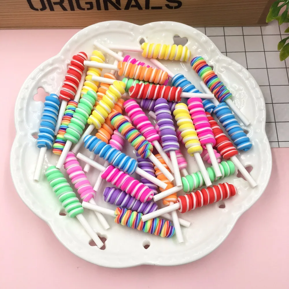 10pcs Newest Hot kawaii Miniature Clay Swirl Lollipop, Clay Candy for Crafts Making, Scrapbooking DIY