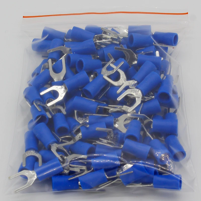 SV2-5 Blue Furcate Insulated Wiring Terminals Cable Wire Connector 100PCS/Pack Insulating Cable Lug terminals SV2.5-5 SV