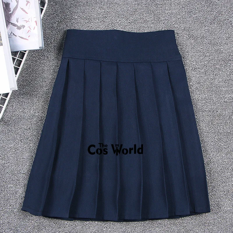 Women's Fashion High Waist Pleated Skirt Students School Uniform Solid Color Plaid Skirts Female Elastic Skirts Cosplay Costumes