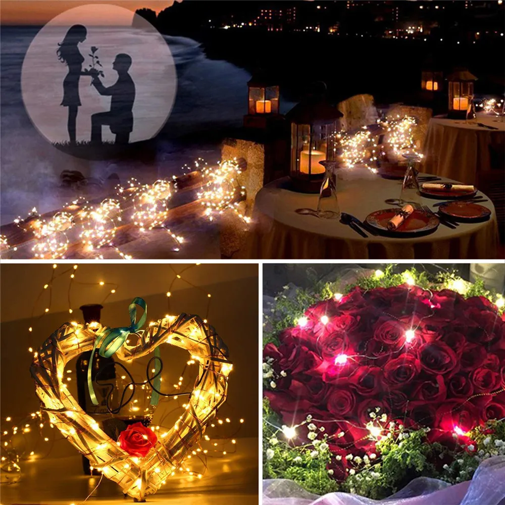 LSDM 2M 5M 10M 100 Led Strings Copper Wire 3XAA Battery Operated Christmas Wedding Party Decoration LED String Fairy Lights