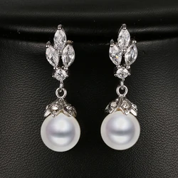 Emmaya Fashion Marquise Shape Cz Pearl Earring White Gold Color Bridal Wedding Earring New Arrival Beautiful Gift