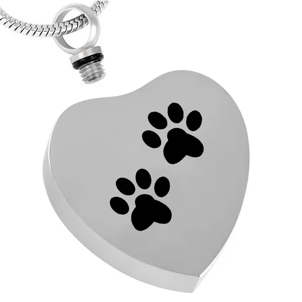 IJD8446 Pet Keepsake Necklace Hot Sale Double Dog Paw Print In My Heart Cremation Jewelry ashes keepsake Pendant Stainless Steel