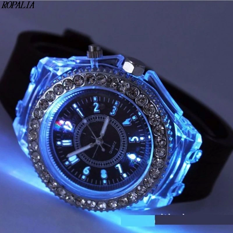 New Women Fashion Illuminate Watch Geneva LED Backlight Crystal Quartz Sport Waterproof Wristwatches