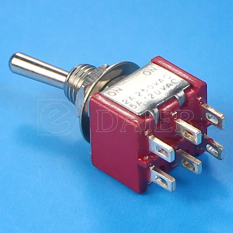 10Pcs Toggle Switch ON/ON Latching DPDT Mini Rocker Switches MTS-202 6A 250VAC 6 Pin With Solder Terminal