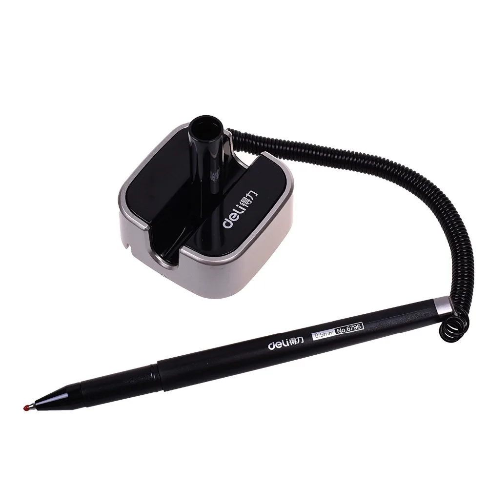 Pack of 2 Desktop Gel Ink Pen / Counter Pens with Adhesive-Backed Base, Black Ink, Random Color