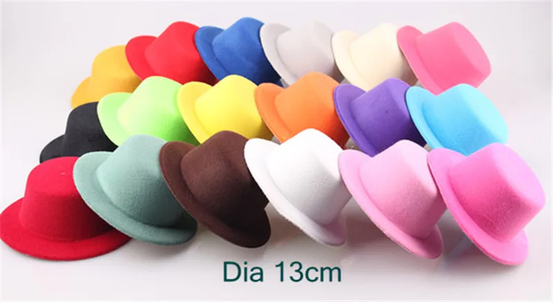 

Wholesale 12pcs/lot 5.2"(13cm) 18 Color Solid Flat Miini Top Fascinator Clip Children Party Hats Hair Clip DIY Hair Accessories