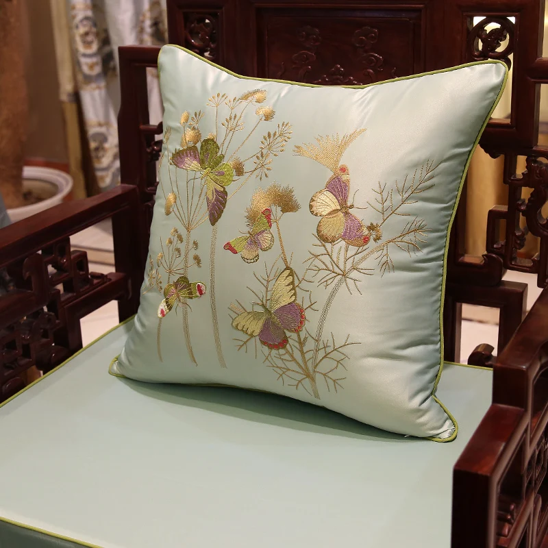 Butterfly Pillows Chinese Cushion Case Satin Embroidery Decorative Pillow Cover For Sofa Living Room Chair Home Decorations