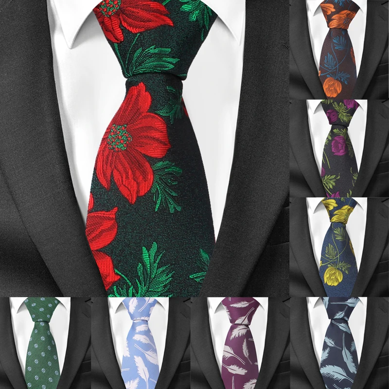 

Fashion Floral Ties For Men Skinny Mens Necktie Gravatas Wedding Groom Neck Tie Cravat Polyester Jacquard Slim Necktie Vestidos