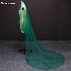 NO COMB ! Customized Real Photos New One layer 3 Meters Green Tulle Wedding Dress WITHOUT Comb Beautiful Bridal Veil