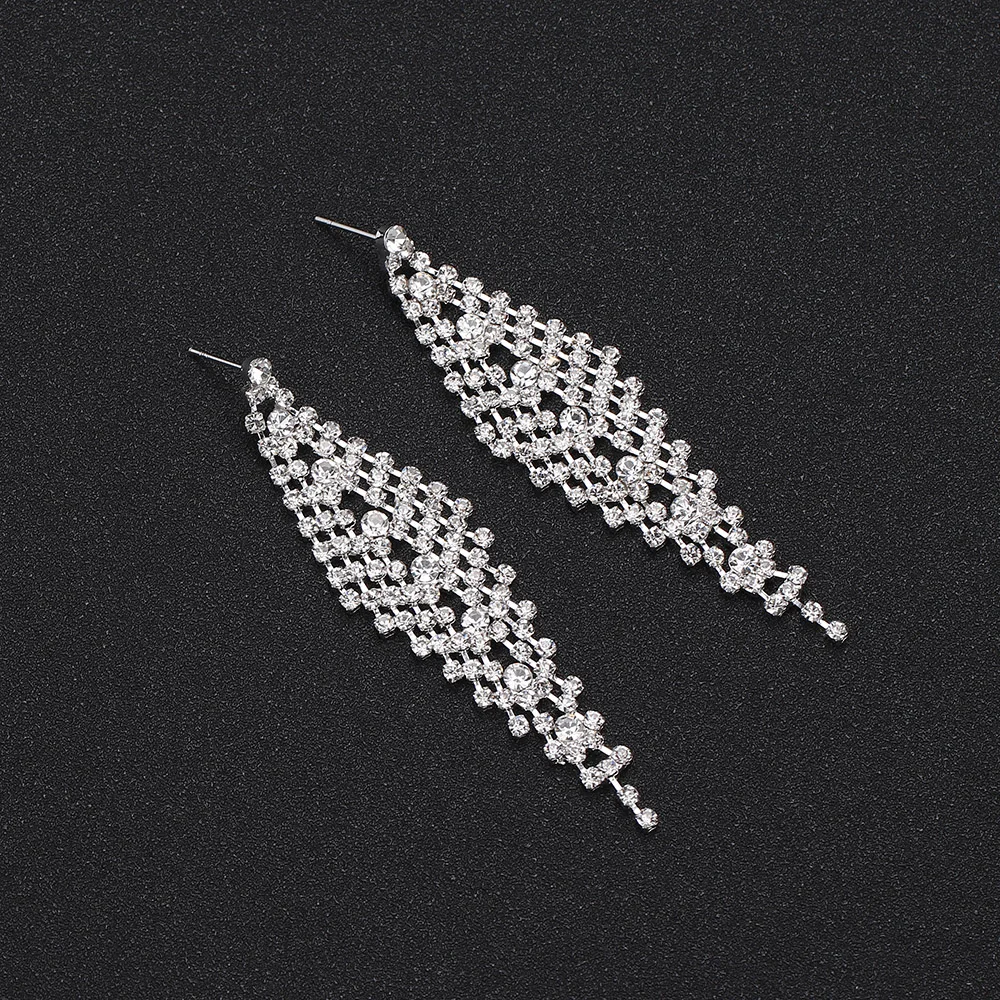 TREAZY Silver Color Crystal Bridal Long Earrings Shiny Rhinestones Wedding Party Dangle Earrings for Women Jewelry Gifts image 4