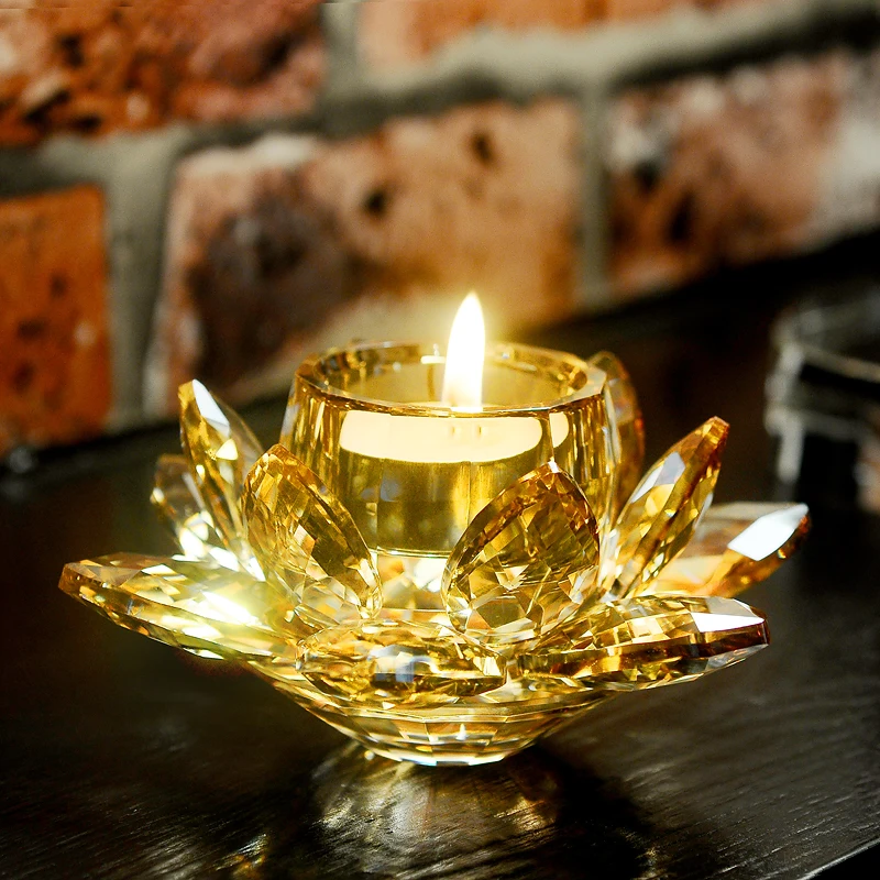 Glass Lotus Crystal Candle Holders, Gold, Home Decor, Wedding Centerpieces, Top Quality