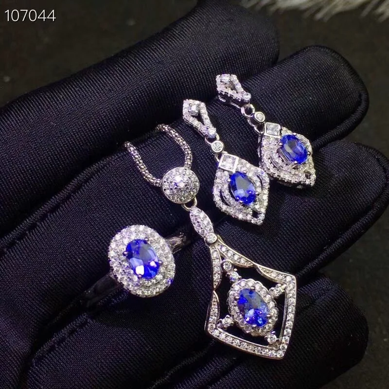 Columbia natural tanzanite set ring earrings necklace fashionable with new design quality 925 Silver