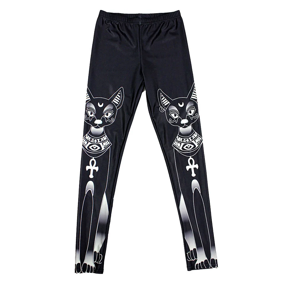 Pantalon noir gothique à longues oreilles pour femme, legging imprimé chat, dessin animé, pour entraînement, taille moyenne, cheville, été