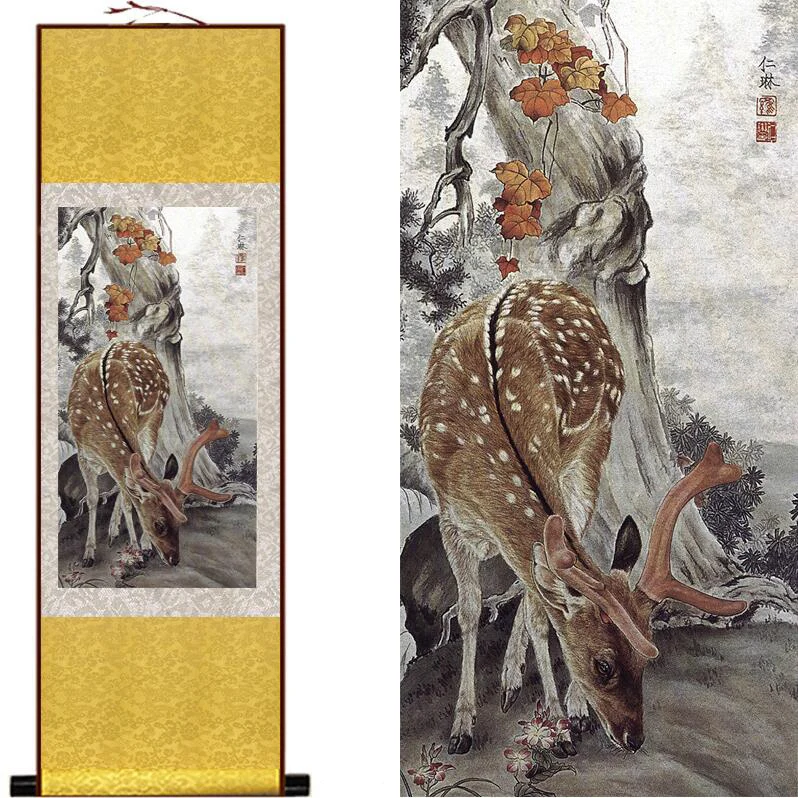 Top quality sika deer  painting    traditional Chinese Art Painting Home Office Decoration Chinese painting deer painging