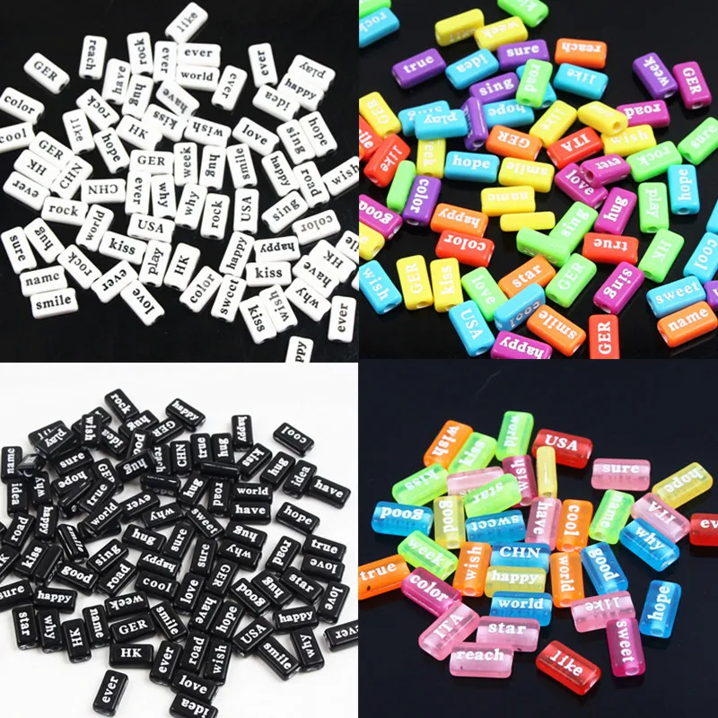 DIY 8x14mm Random 50Pcs Acrylic beads Flattened English Word Beads For Jewelry Making Many Of Styles Optional