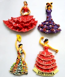 High-quality Hand-painted Spain Flamenco 3D Fridge Magnet Travel Souvenirs Home Decoration Refrigerator Magnetic Stickers