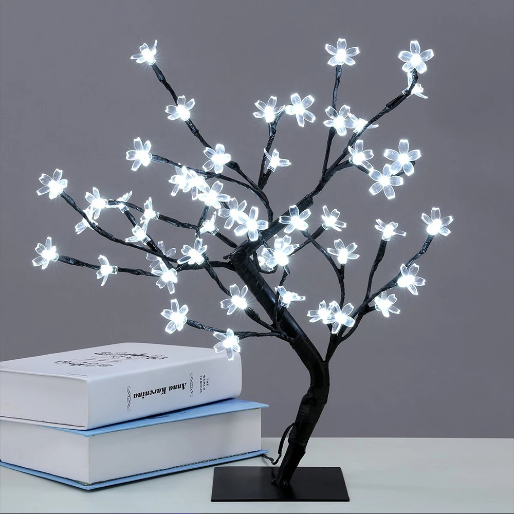 Colorful 48 LED Cherry Plum Blossom Desk Lamps Xmas Tree AC110/220V Night Lamp Indoor Party Wedding Gift Home Decor Table Lights