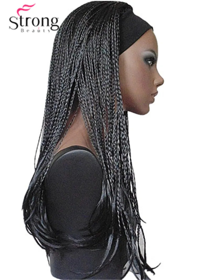 StrongBeauty 24INCH Long Black Braided 3/4 HEADBAND Wig Full Synthetic Hair