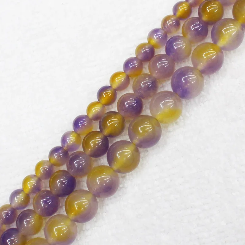 Wholesale 6-10mm Yellow&Purple Jades Round Beads 15