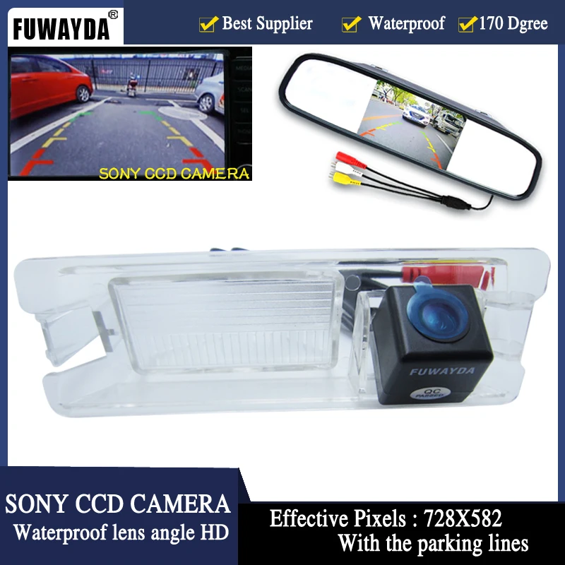 FUWAYDA Car Rear View CCD Color Camera with rear car camera parking mirror monitor for Nissan March Renault Logan Sandero HD